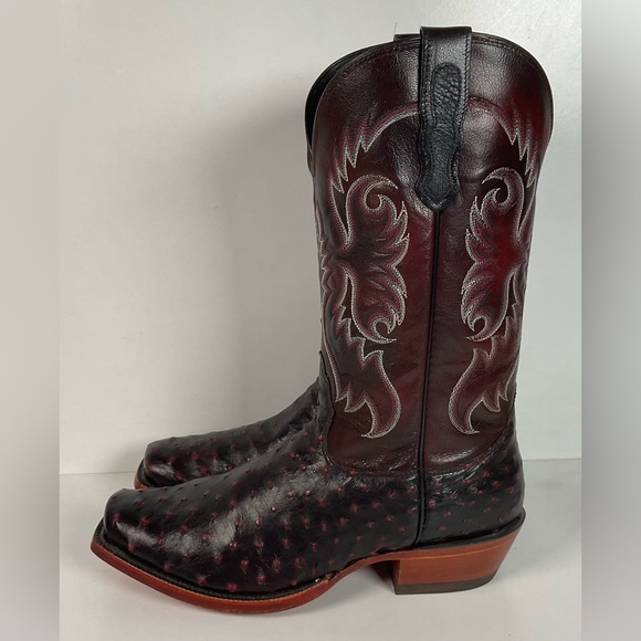 Nocona Black Cherry Ostrich Quill Cowboy Boots 9 EE Handcrafted USA Made - Picture 12 of 14